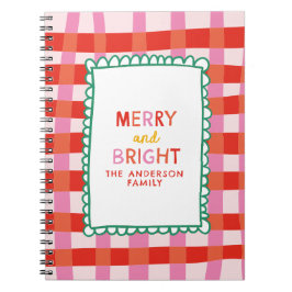 Caderno Espiral Feliz e nome personalizado Gingham Colorido Brilha