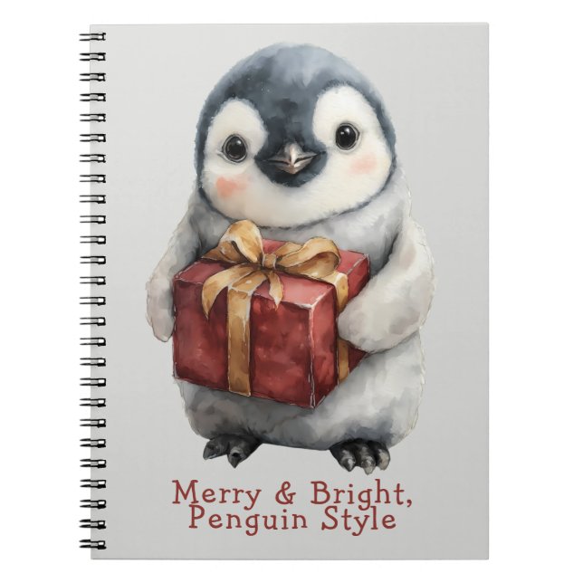 Caderno Espiral Feliz e Pinguim Brilhante Natal (Frente)