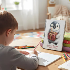 Caderno Espiral Feliz e Pinguim Brilhante Natal