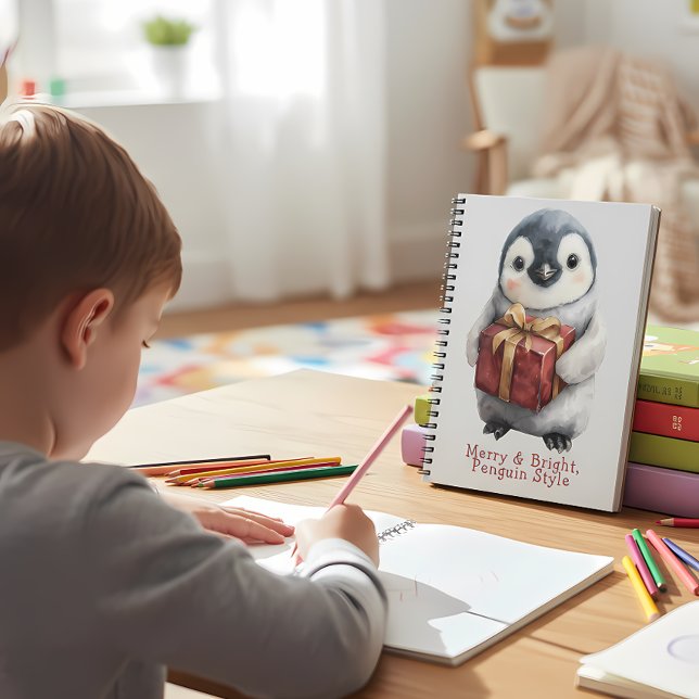 Caderno Espiral Feliz e Pinguim Brilhante Natal (Criador carregado)