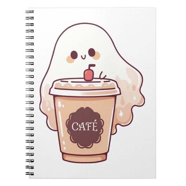 Caderno Espiral Feliz Fantasma Adora Pau de Café (Frente)