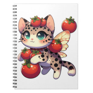 Caderno Espiral Feliz gato giro com tomate
