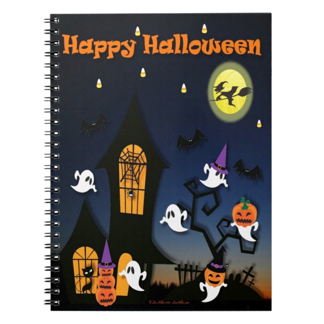 Caderno Espiral Feliz Halloween, Casa Assombrada (Frente)