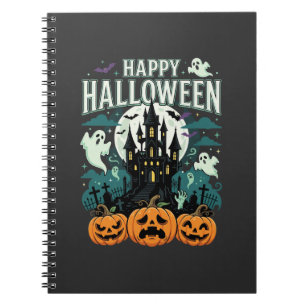 Caderno Espiral Feliz Halloween Castelo Assombrado Fantasmas e Abó