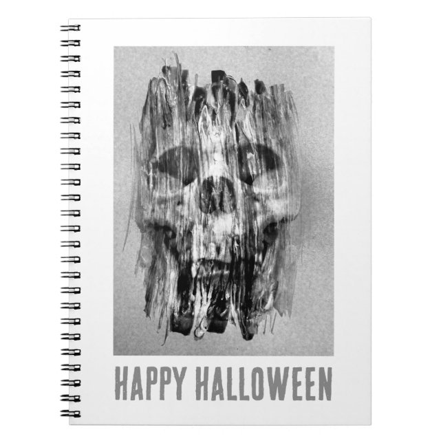 Caderno Espiral Feliz Halloween. Caveira aflita (Frente)