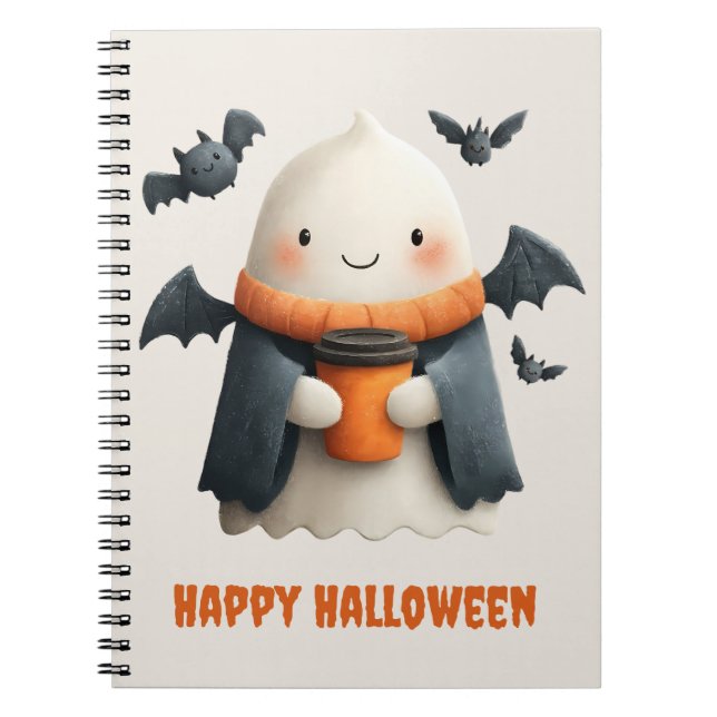 Caderno Espiral Feliz Halloween - Cute Ghost Design (Frente)