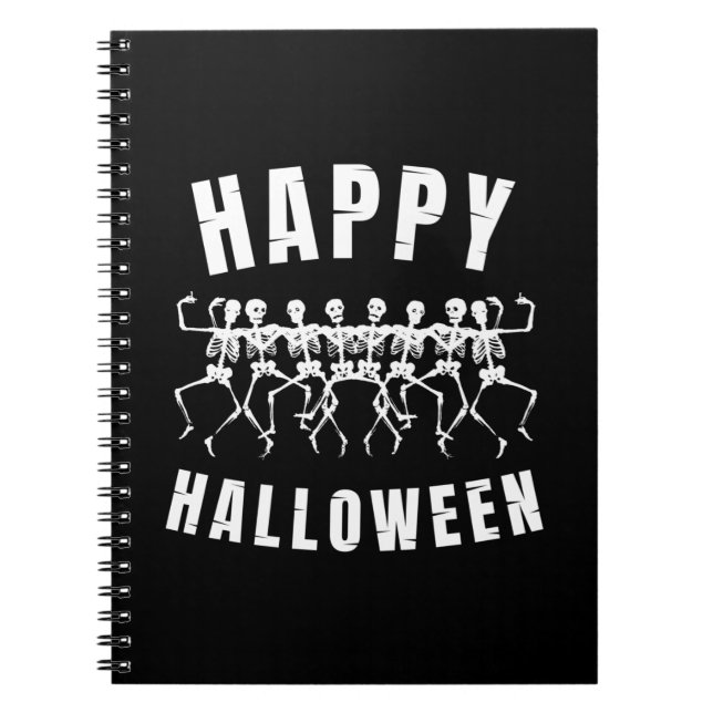 CADERNO ESPIRAL FELIZ HALLOWEEN DANÇANDO ESQUELETÕES (Frente)