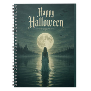 Caderno Espiral Feliz Halloween Etéreo Silhueta da Luz da Lua Góti