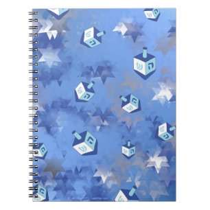 Caderno Espiral Feliz Hanukkah Challing Stars and Dreidels