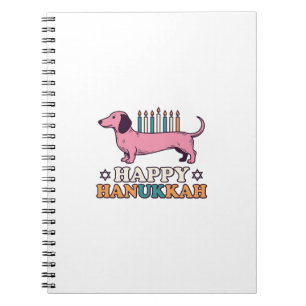 Caderno Espiral Feliz Hanukkah Dachshund Menorá Camisa de Cachorro