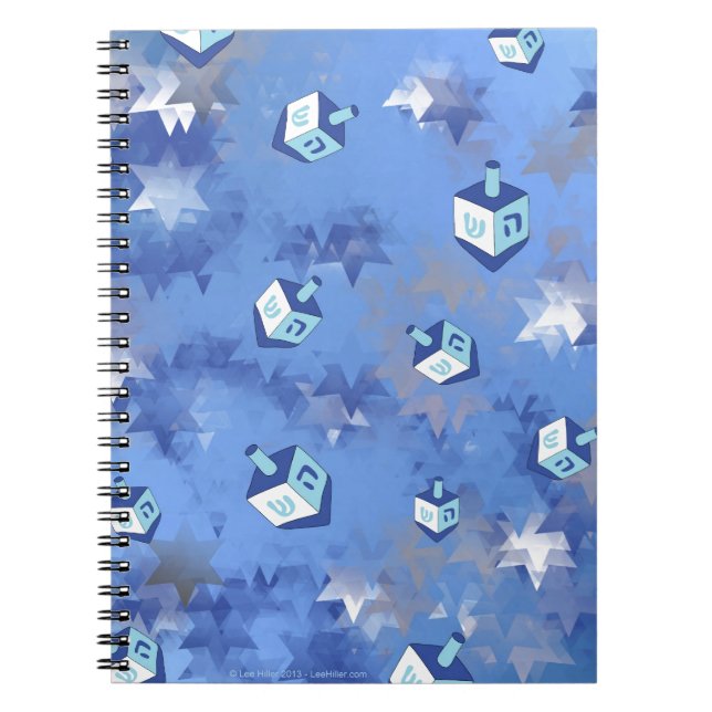 Caderno Espiral Feliz Hanukkah Falling Star e Dreidels (Frente)