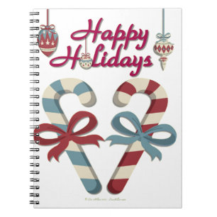 Caderno Espiral Feliz Holidays Candy Cane Heart