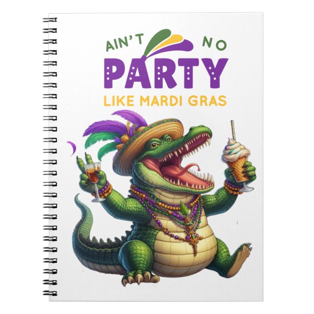 Caderno Espiral Feliz Mardi Gras Alligator (Frente)
