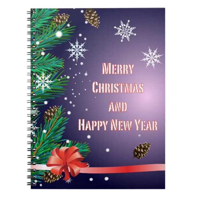 Caderno Espiral Feliz Natal! Árvore de Natal, estilo americano (Frente)