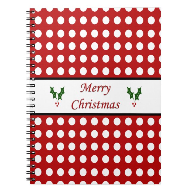Caderno Espiral Feliz Natal com um teste padrão de bolinhas (Frente)