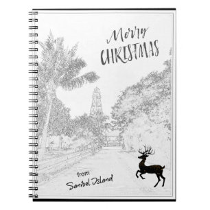 Caderno Espiral Feliz Natal do Farol da Ilha Sanibel FL