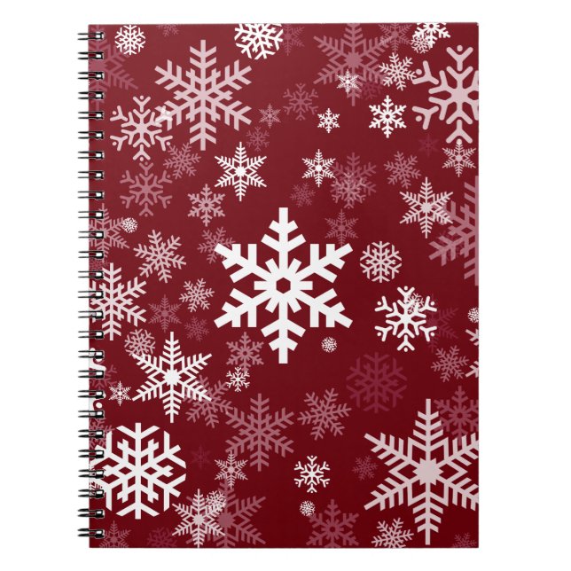 Caderno Espiral Feliz Natal Flocos de neve Padrão Borgonha (Frente)