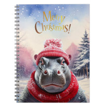 Feliz Natal Hippo Santa Chapéu e cachecol
