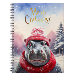 Caderno Espiral Feliz Natal Hippo Santa Chapéu e cachecol