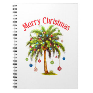 Caderno Espiral Feliz Natal Palm Tree Light Havaiana Tropical