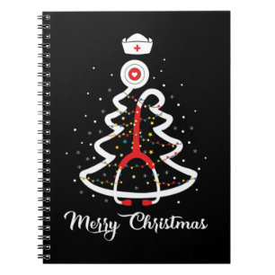 Caderno Espiral Feliz Natal Stethoscope Enfermeira Árvore de Natal