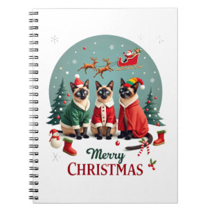 Caderno Espiral Feliz Natal Três Santa Elfo Rena Siamês C