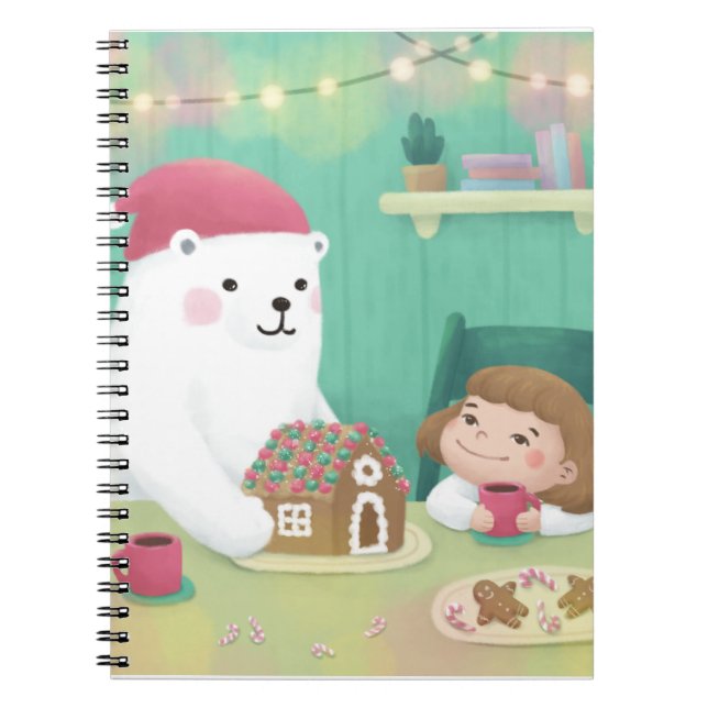 Caderno Espiral Feliz Natal: Urso Polar e Criança (Frente)