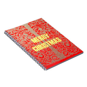 Caderno Espiral Feliz Ouro de Natal Red Snow Glitter Hearts Art