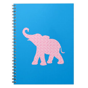 Caderno Espiral Feliz padrão de elefante-arte cor-de-rosa