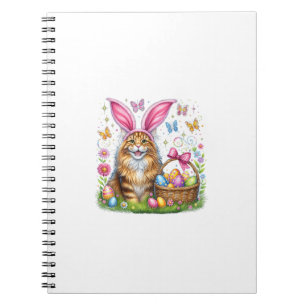 Caderno Espiral Feliz Páscoa Coelho Fofo Gato Maine Coon Ovos da P