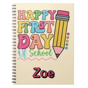 Caderno Espiral Feliz Primeiro Dia De Aula Lápis Fofo Com Bolinhas