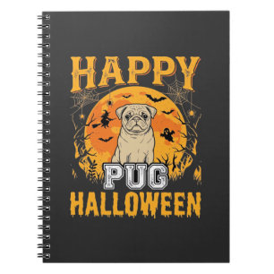 Caderno Espiral Feliz Pug Desenho de Cachorro Assustador de Hallow