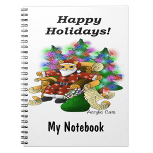 Caderno Espiral Felizes Férias Papais noeis de Natal Cat