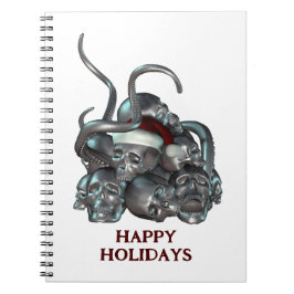 Caderno Espiral Felizes Férias. Pilha de caveira e tentáculos