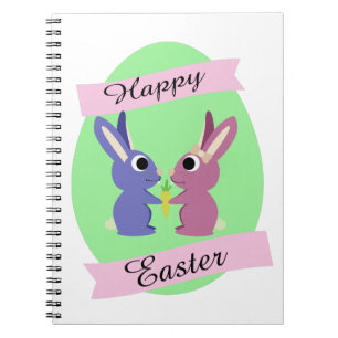 Caderno Espiral felz pascoa! Casal coelho bonito