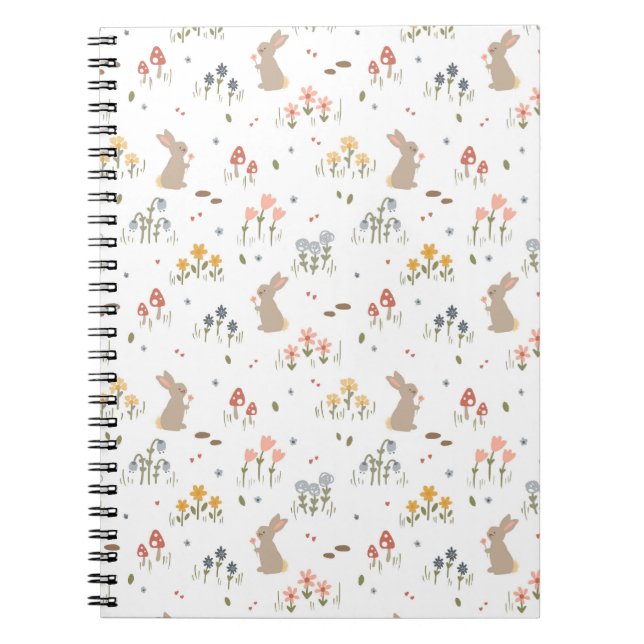 Caderno Espiral Felz pascoa Coelhinho de Flores Selvagens Escola p (Frente)