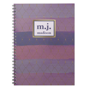 Caderno Espiral Feminina Faux Dourada com Traços de Pincel Roxo