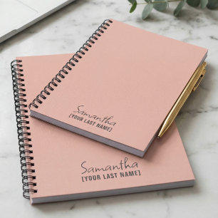 Caderno Espiral Feminino Minimalista Bege Rosa
