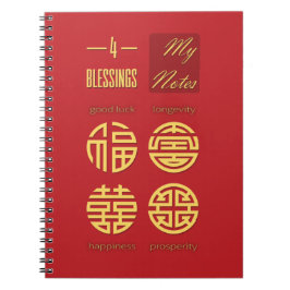 Caderno Espiral Feng Shui - Quatro Bênçãos Vermelhas