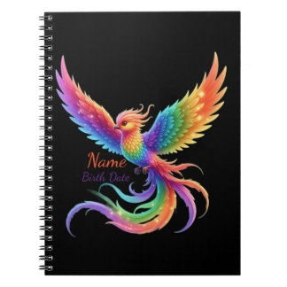 Caderno Espiral Fenix Arco-íris Personalizada Nome Data de Nascime