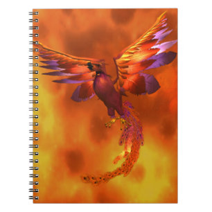 Caderno Espiral Fênix Colorida Voando Contra um Fundo Fiel