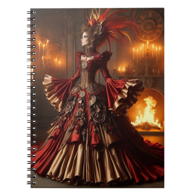 Caderno Espiral Fênix Fire Queen Steampunk Victorunk Industrial (Frente)