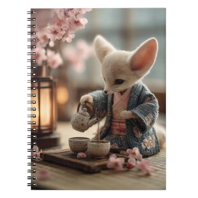 Caderno Espiral Fennec Fox em Kimono Executando Cerimônia Tea (Frente)