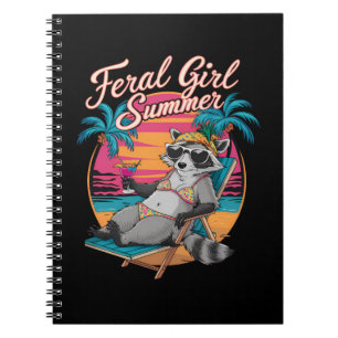 Caderno Espiral Feral Girl Summer Beach Funny Raccoon