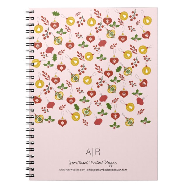 Caderno Espiral Feriado de Ornamentos de Natal (Frente)