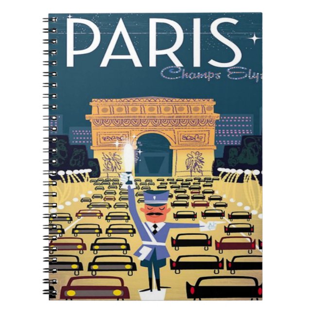 Caderno Espiral Férias de turismo de retro-turismo em Paris, Franç (Frente)