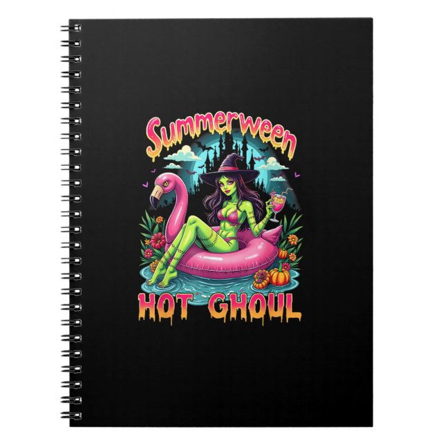 Caderno Espiral Férias de Vibes de Bruxa de Summerween no Hallowee (Frente)