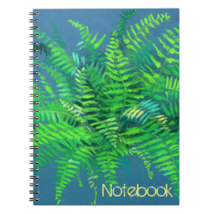 Caderno Espiral Fern, floral, personalizável, verde, azul e verde
