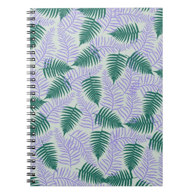 Caderno Espiral Fern roxo verde deixa padrão de flores retrô 70s (Frente)