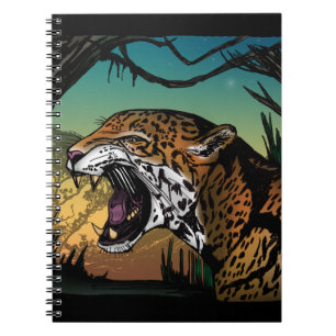 Caderno Espiral Feroz Arte de Jaguar na Selva – Azul Turquesa Ousa